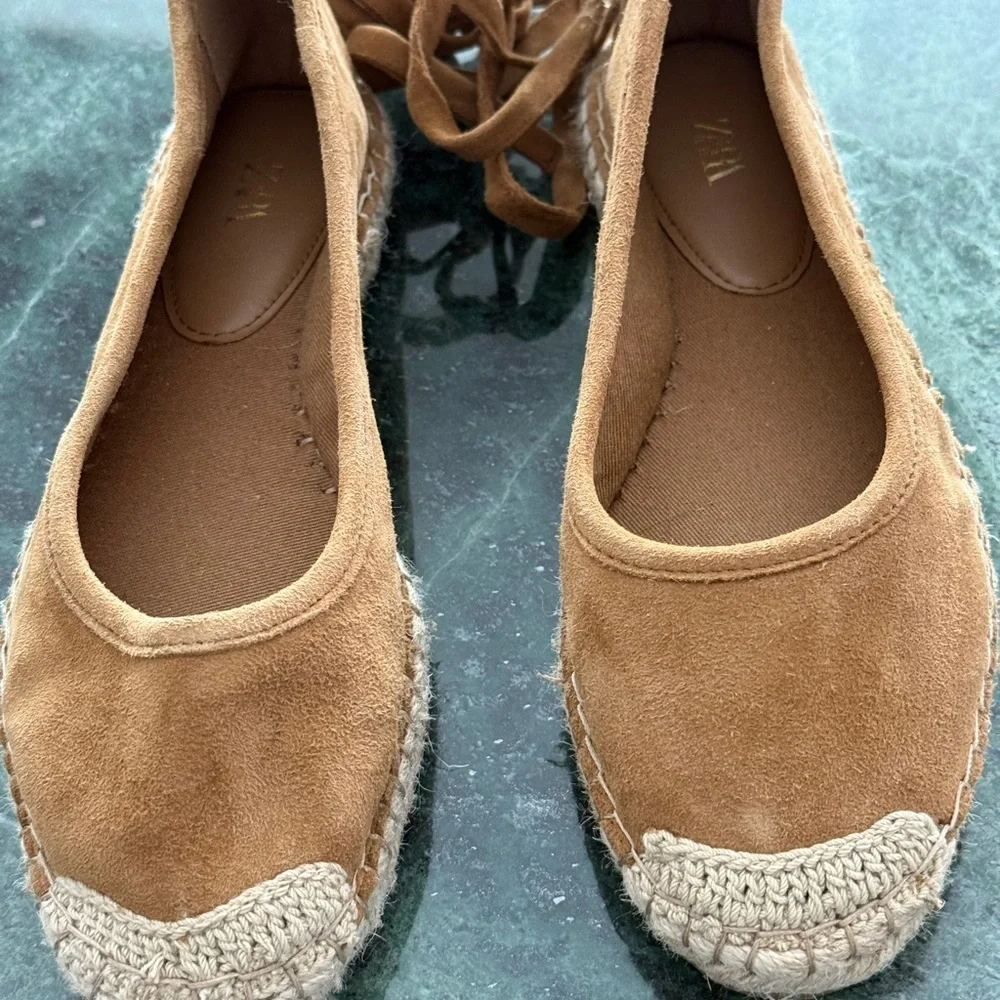 Zara NWOT Suede Lace-up Espadrilles